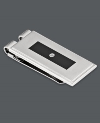 Stay organized in style. This polished stainless steel money clip features a rectangular black enamel center with a sparkling diamond accent. Surface coated with a scratch-resistant clear finish. Tension back keeps money secure. Approximate length: 2-1/6 inches. Approximate width: 7/8 inch.