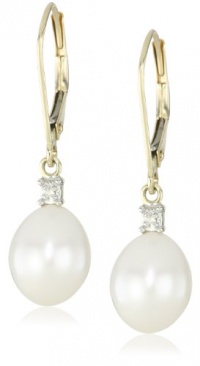 10k Gold Freshwater Cultured Pearl and Diamond Drop Earrings