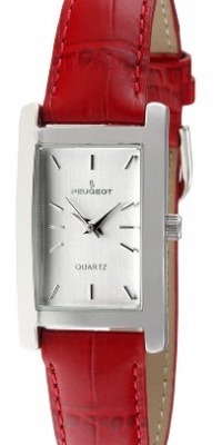 Peugeot Women's 3008RD Silver-Tone Red Leather Strap Watch