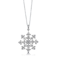 Sterling Silver Cubic Zirconia CZ Snowflake Pendant Necklace