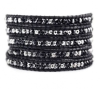 Chan Luu Black Silver Agate Wrap Bracelet on Natural Black Leather