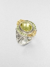 EXCLUSIVELY AT SAKS. From the Irma Collection. Faceted lemon citrine set in a sterling silver design, surrounded in complimentary peridot stones and accented with radiant 18k gold. Lemon citrine and peridotSterling silver18k goldWidth, about 1Imported