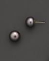 Cultured, freshwater, dyed grey pearl stud earrings.