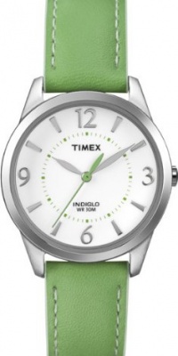 Timex Women's T2N862 Weekender Green Leather Strap Watch