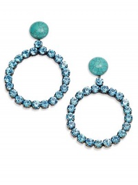 THE LOOKBohemian Chic Collection Turquoise accentGlass crystal circle dropBronze-plated setting Post backTHE MEASUREMENTWidth, about 2½Length, about 3¾ORIGINMade in Lebanon