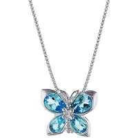 Sterling Silver Blue Topaz Butterfly Pendant with 18 Box Chain