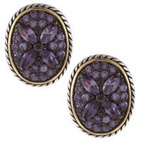 Sterling Silver Two-Tone Oval Amethyst CZ Flower Earrings