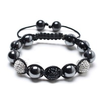 Bling Jewelry Bracelet Inspired by Shamballa Jewels Hematite Beads Black White 12mm