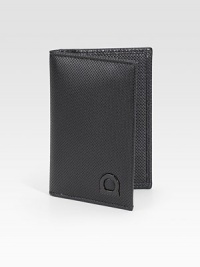 A slim look that fits smoothly inside a jacket pocket, designed in stamped calfskin leather with signature gancio detail. Signature gancio ornament Two credit card slots 4½ X 3 Made in Italy 