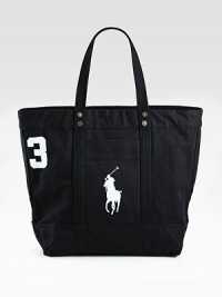 A sporty reincarnation of the iconic polo shirt, this twill cotton tote is adorned with an applied 3 and Ralph Lauren's Big Pony.Zip closureTwo webbed handlesExterior patch pocketApplied twill 3 at the sideAccenting metal grommets at the handles and sidesRoomy interiorReinforced flat bottomCotton canvas14W x 12H x 6DImported