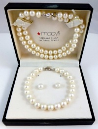 Macy's Sterling Silver Cultured Pearl Necklace, Earring & Bracelet Set