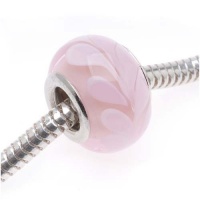 Murano Style Glass Lampwork Bead Fits Pandora Pink Feather 14mm (1)