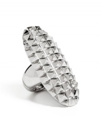 GUESS Silver-Tone Pyramid-Stud Shield Ring, SILVER