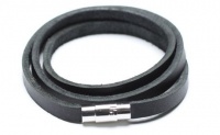 Black Triple Wrap Leather Bracelet, 6 Millimeters in Width, 23 Inches in Length