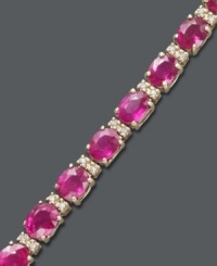 Imagine her surprise when she receives this stunning gift. Effy Collection's vibrant tennis bracelet highlights oval-cut rubies (12 ct. t.w.) and sparkling, round-cut diamonds (1/4 ct. t.w.). Crafted in 14k gold with a figure 8 safety clasp. Approximate length: 7-1/2 inches.