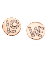 What better way to express your feelings? CRISLU's petite stud earrings feature the word LOVE written in round-cut cubic zirconias (3/8 ct. t.w.). Earring crafted in 18k rose gold over sterling silver. Approximate diameter: 3/8 inch.