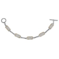 Graceful Elegance: Designer Inspired Sterling Silver Rhodium Finish Cable Style Two-Tone Toggle Bar Cubic Zirconia Bracelet