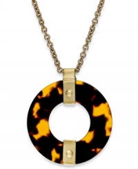 Fashion from the Summer of Love. Lauren Ralph Lauren's pendant necklace features chic tortoise resin in a circular design with links crafted in 14k gold-plated mixed metal. Approximate length: 18 inches + 2-inch extender. Approximate drop: 2 inches.