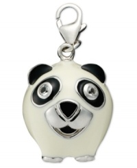 Add a touch of adorable to a necklace or bracelet with this chubby panda. Charm features black and white enamel panda bear. Crafted in sterling silver with cubic zirconia accents. Approximate drop: 1/2 inch.