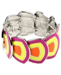 Boldly go where no bracelet has gone before. Fuchsia, orange, and neon yellow enamel accents make Nine West's easy stretch style electric. Set in imitation rhodium-plated mixed metal. Approximate diameter: 2-1/4 inches.