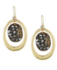 Intergalactic glamour. Kenneth Cole New York's modern orbital earrings feature a gold tone mixed metal fish wire and ring wrapped around a crystal-accented disc in hematite hues. Approximate drop: 1-3/4 inches.