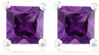 Sterling Silver 6mm Square-Cut Amethyst Earrings