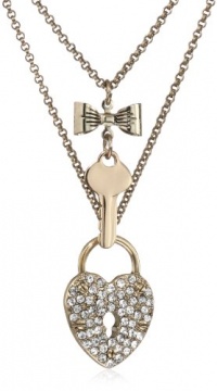 Betsey Johnson Iconic Seasonal Essentials Heart Lock and Key 2-Row Necklace