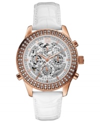 Exhibit your love of captivating fashion with this exposed automatic watch from GUESS.