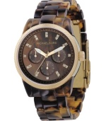 Crystal accents and an acrylic tortoiseshell bracelet lend a glam look to this Michael Kors sport watch.