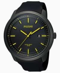 A stylish mix of comfortable polyurethane and blacked out steel create a handsome watch from Pulsar.