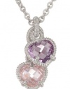 Judith Ripka Linen Silver Twin Heart Purple and Pink Pendant Necklace, 17