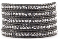 Chan Luu Grey Pearl Mix Wrap Bracelet on Grey Leather