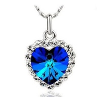 White Gold Titanic Heart of the Ocean Necklace for Women Swarovski Elements Crystal Blue Zirconia Pendant Surrounded By Clear Rhinestone Accent Elegant Trendy Fashion Jewelry 15'' Long with 2'' Extender