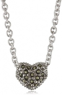 Judith Jack Sterling Silver Marcasite and Crystal Pave Reversible Mini Heart Pentant Necklace, 16