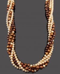 Sumptuous by design. Enrich your look with a touch of chocolaty color in this chic cultured freshwater pearl necklace (5-8 mm). Features five multicolored strands twisted and held together with a sterling silver clasp. Approximate length: 18 inches.