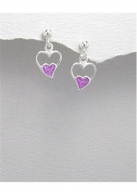 double heart earrings decorated with colored enamel In 92.5 Sterling Silver Earrings