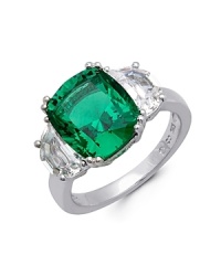 Capturing the light, Crislu's platinum ring with a striking emerald-colored cubic zirconia stone is an eternally glamorous piece that is sure to shine on.