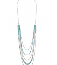 G by GUESS Silver-Tone and Turquoise Layered Chain , SILVER