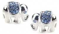 Adorable Small 1/2 Silver Plated Elephant Stud Earrings with Light Blue Austrian Crystal Accents