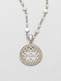 From the Dot Collection. This nature-inspired style from a socially and environmentally responsible brand features a delicate, sterling silver cutout center accented with a dotted 18k gold border on a dot link chain. Sterling silver18k goldLength, about 18Pendant size, about 1.5Lobster clasp closureImported