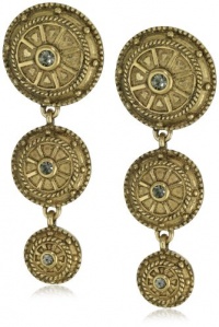 T Tahari Gold and Black Diamond Crystal Graduated Disc Drop Earrings