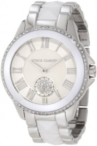 Vince Camuto Women's VC/5047WTSV Round Swarovski Crystal Accented Silver-Tone White Ceramic Bracelet Watch