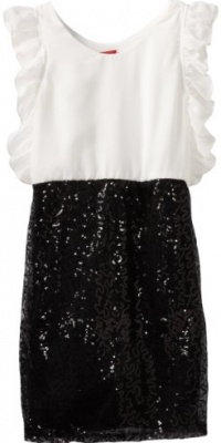 Ruby Rox Girls 7-16 Sequin Skirt And Chiffon Top Dress, Ivory/Black, 14