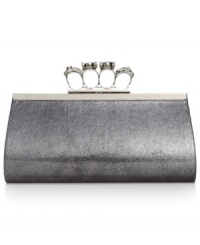 Put some bling into your out-all-night ensemble with this Sasha clutch, featuring a rhinestone studded ring clasp. Shimmery, sleek and party-perfect, it's eye-catching on and off the dance floor.