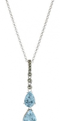 Judith Jack Sterling Silver with Marcasite and Blue Topaz Dbl Drop Pendant Necklace