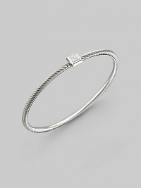 From the Cable Bangle collection. Slim sterling silver has classic cable design and sparkling square diamond accent. Diamonds, 0.07 tcw Sterling silver Diameter, about 2½ Imported