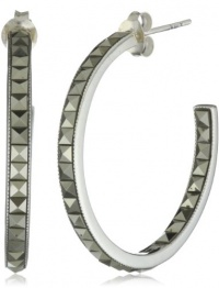 Judith Jack Square Cut Sterling Silver and 30 MM Gemstone Hoop Earrings