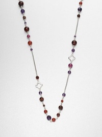 From the Bijoux Collection. A beautiful mix of semi-precious beads and sterling silver clover links on a long box link chain. Amethyst, carnelian, garnet, red tiger's eye, amber and Indian rubySterling silverLength, about 40Toggle closureImported 