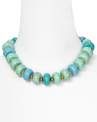 Take your jewel box on vacation with Lauren Ralph Lauren's chunky beaded collar. With a resort-vibe this turquoise strand adds low-key chic to your beachy best.