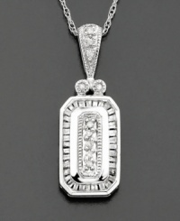 A vintage-inspired pendant for a touch of sparkle. Baguette-cut and round-cut diamonds (1/5 ct. t.w.) set in luminous 14k white gold. Chain measures 18 inches.